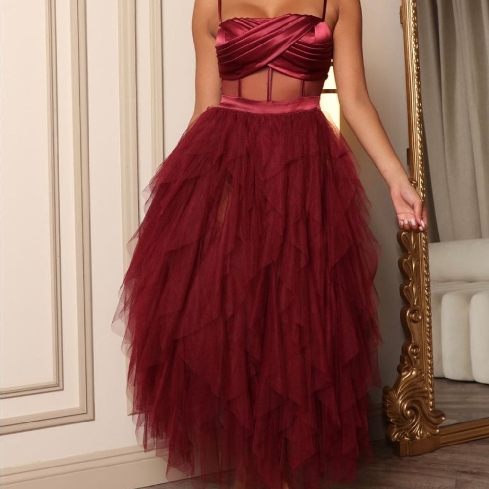 Burgundy Tulle Fashion Nova Maxi Dress